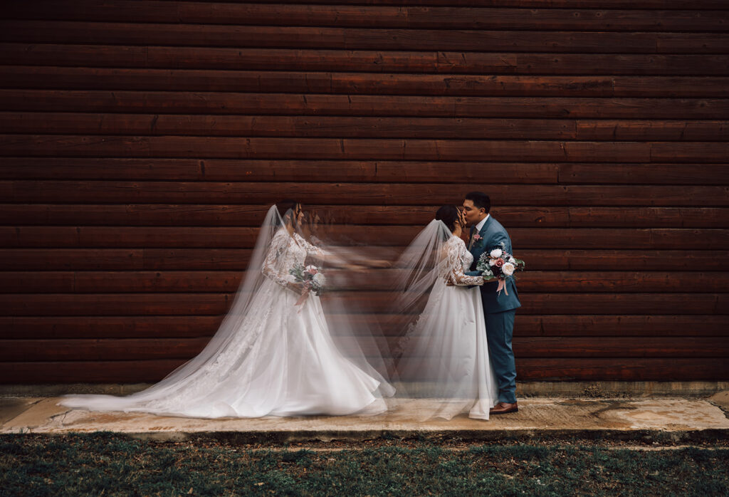 Blurry wedding couple portrait used as a visual transition frame between gallery sections by Gabe Herrera